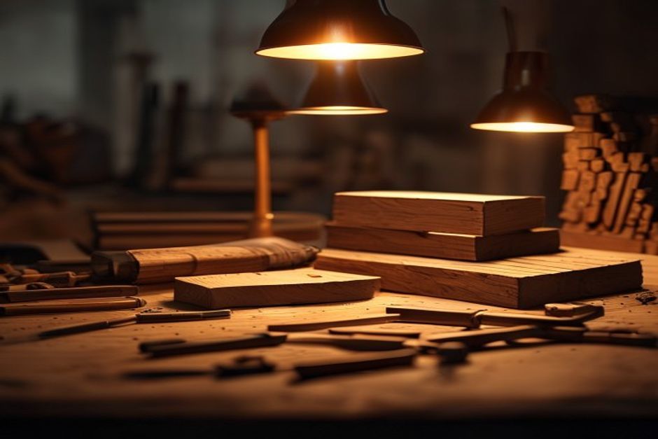 A set-up workshop with material and tools ready